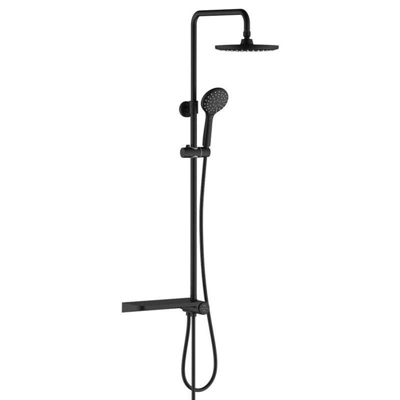 Wall Mounted Black Rain Shower System with Shelf