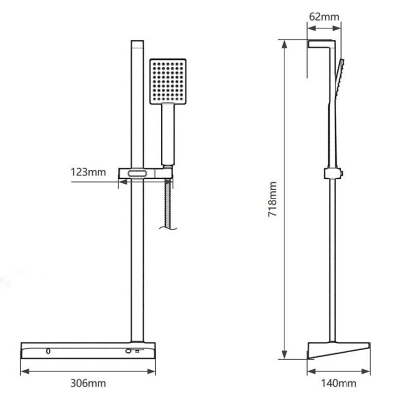 Sliding Rail Set with Square Handheld Shower & Shelf