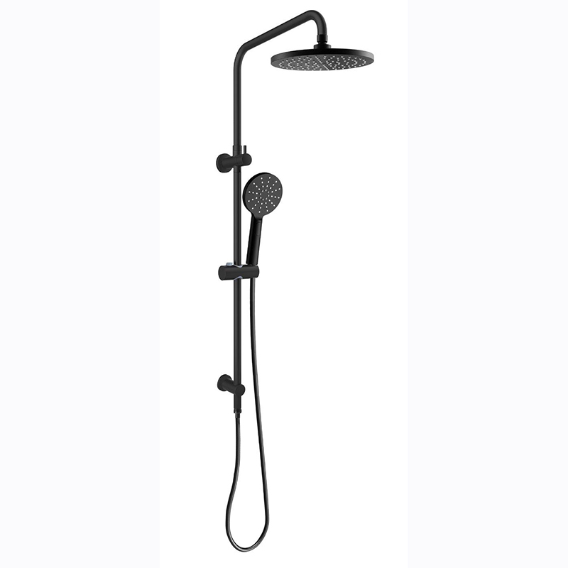 Matte black and chrome rainfall shower system